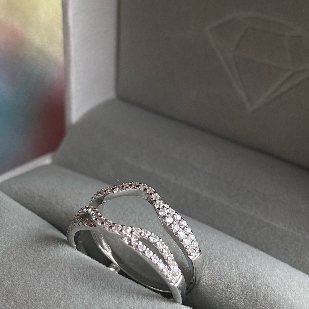 💖 Enhancer Wrap double Wedding Bands Promise vacation replacement bridal ring - Picture 4 of 7